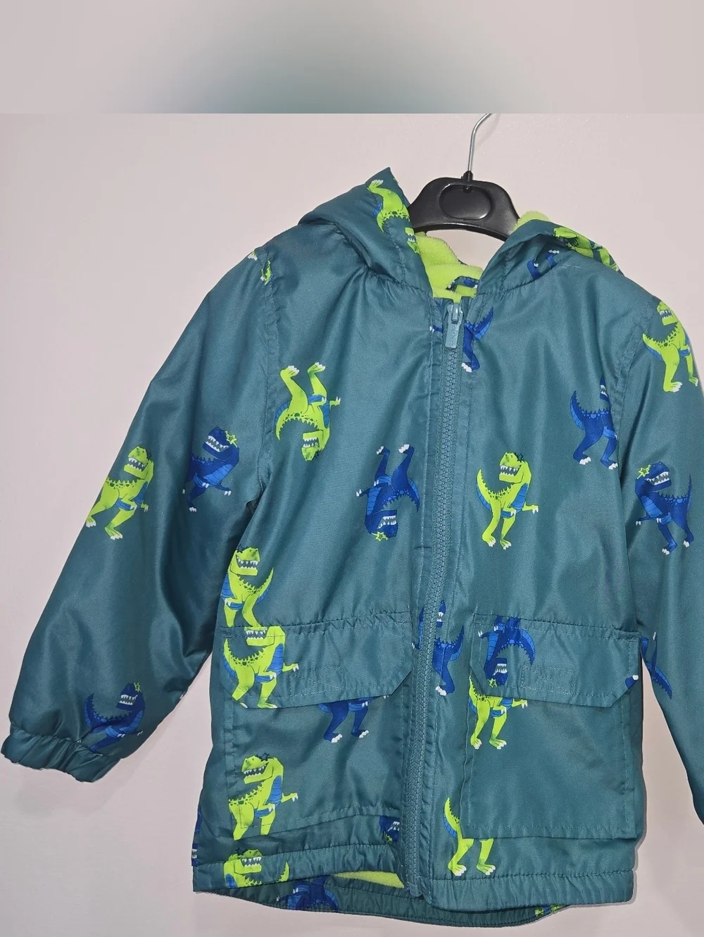 Carter's  Boys Teal  Windbreaker with Blue & Neon Green Dino Print - Size 4T